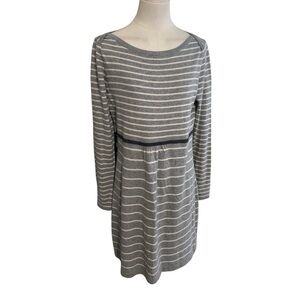 BODEN Gray White Cashmere Blend Sweater Dress Striped Knit Size 10 Casual Soft